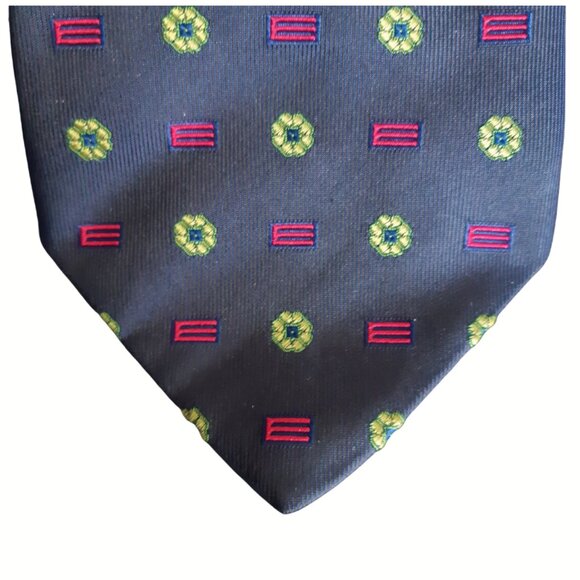 ETRO Milano 100% Silk Men's Neck Tie Navy w/ Pink "E" Logo Design - Picture 10 of 11